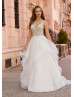 Beaded Triple Straps Ivory Tulle Ruffled Stunning Wedding Dress